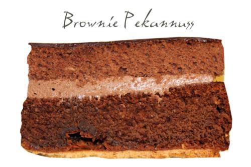 Brownie mit gerösteten Pekannüssen, Schoko- Philadelphia Creme und knusprigem Keksboden